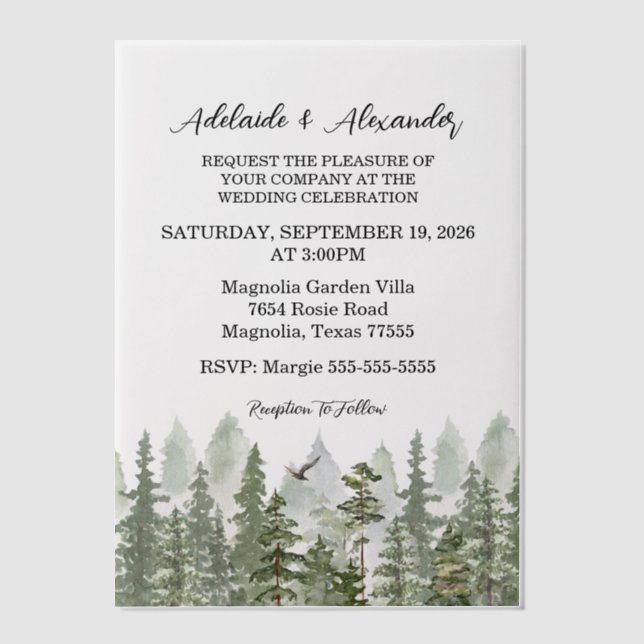 Woodland Forest Wedding Green Vellum Invitations (Front)