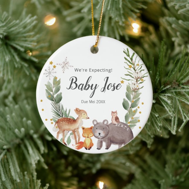 Woodland Forest We're Expecting Parents Ceramic Ornament (Tree)