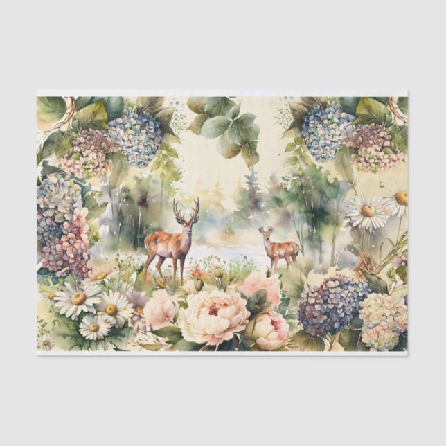 Woodland Forest, Wildlife Deer, Flora and Fauna Tissue Paper (Front)