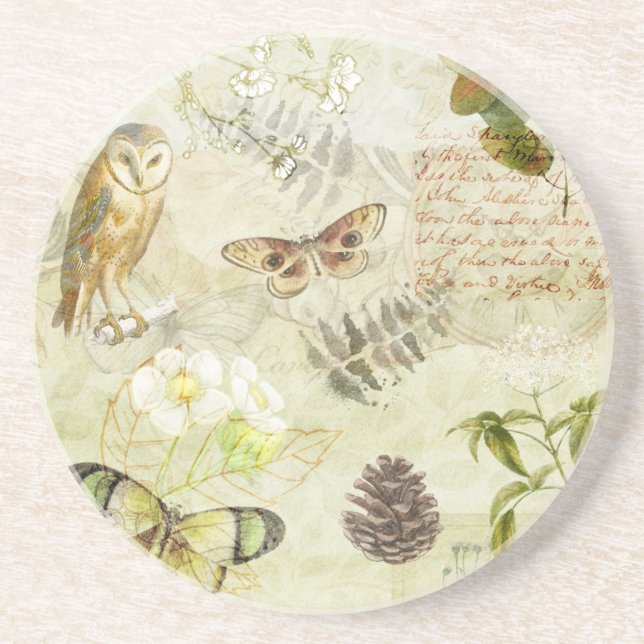 Woodland Forest Wildlife Owl Butterfly Nature Coaster (Front)