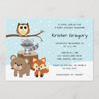 Woodland Forest Winter Baby Shower Invitations