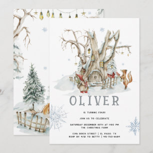 Woodland Forest Winter Christmas Birthday Party Invitation
