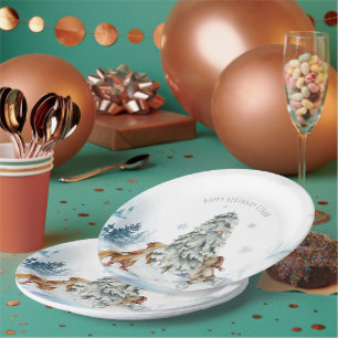 Woodland Forest Winter Christmas Birthday Party Paper Plate