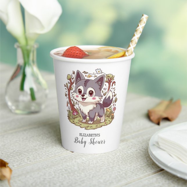 Woodland Forest Wolf Baby Shower Paper Cups (Insitu)