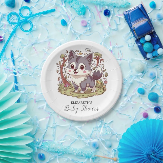 Woodland Forest Wolf Baby Shower Paper Plate (Party)