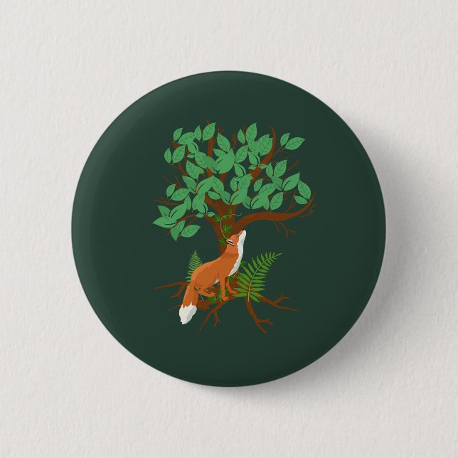 Woodland Fox 6 Cm Round Badge (Front)