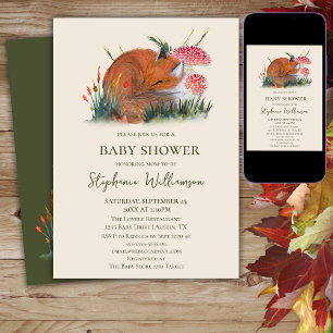 Woodland Fox Autumn  Baby Shower   Cottage Core  Invitation
