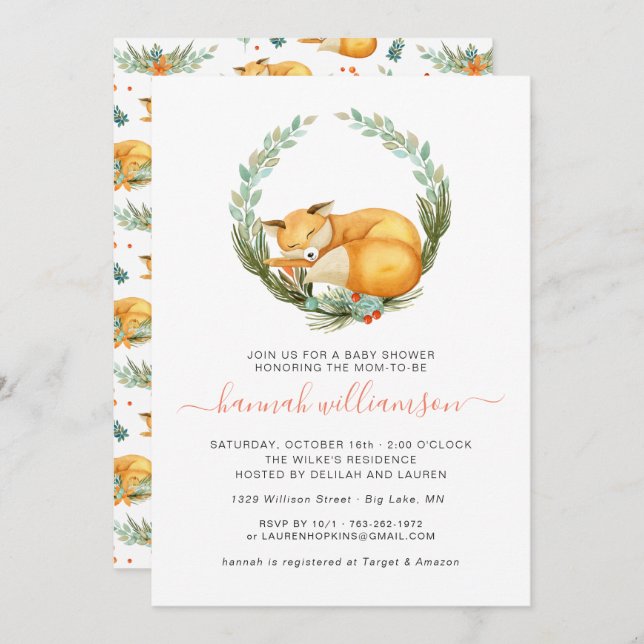 Woodland Fox Autumn Baby Shower Invitation (Front/Back)
