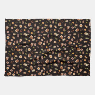 Woodland Fox Autumn Theme Dark Tea Towel