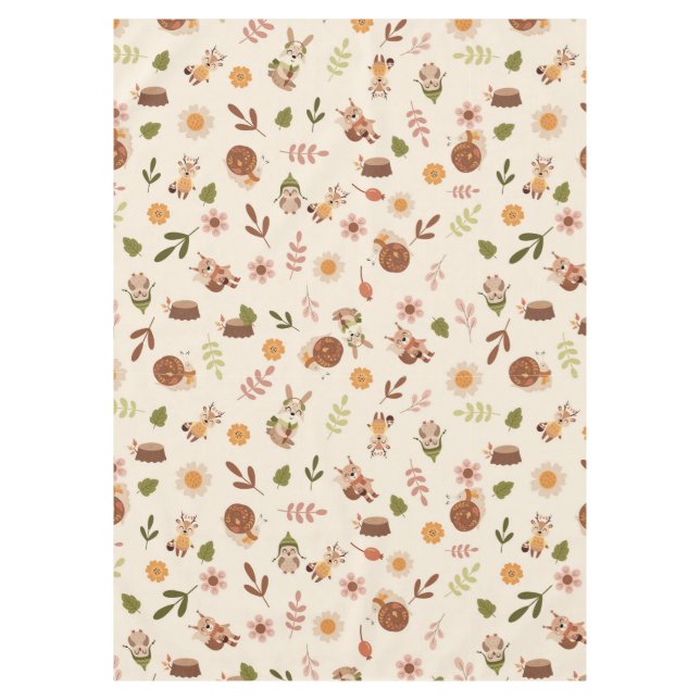 Woodland Fox Autumn Theme Neutral Tablecloth (Front)