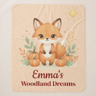 Woodland Fox Baby Blanket, Personalised Name Sherpa Blanket