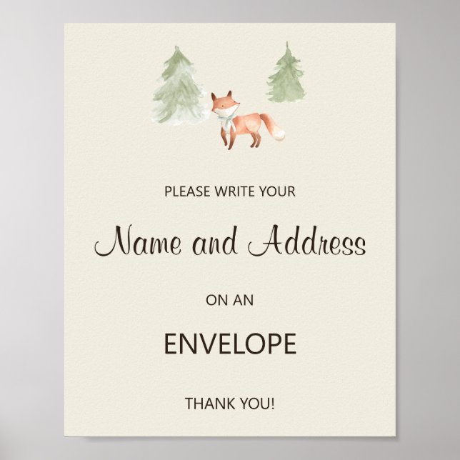 Woodland Fox Baby Shower Address and Envelope Poster (Front)