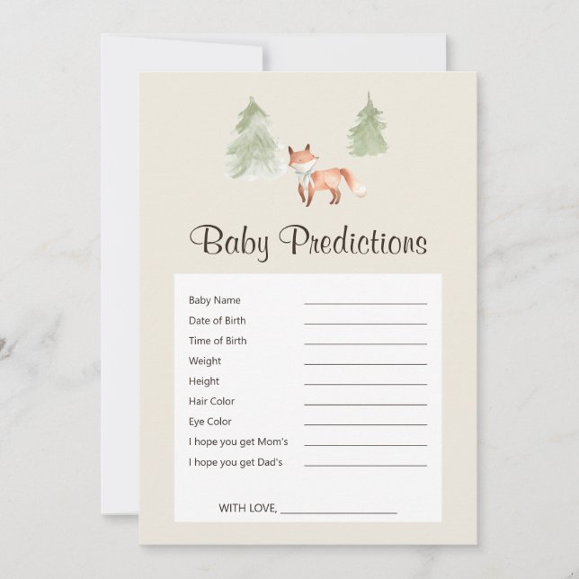 Woodland Fox Baby Shower Baby Predictions Game (Front)