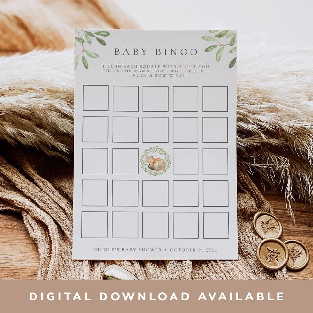 Woodland Fox Baby Shower Bingo Game Card (Creator Uploaded)