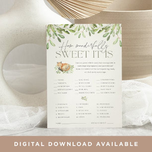 Woodland Fox Baby Shower Candy Guessing Game Card