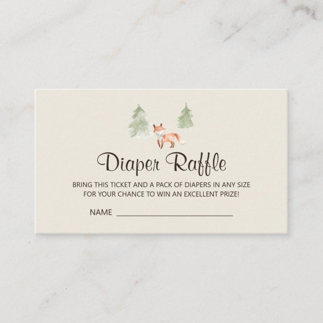 Woodland Fox Baby Shower Diaper Raffle Enclosure Card (Front)