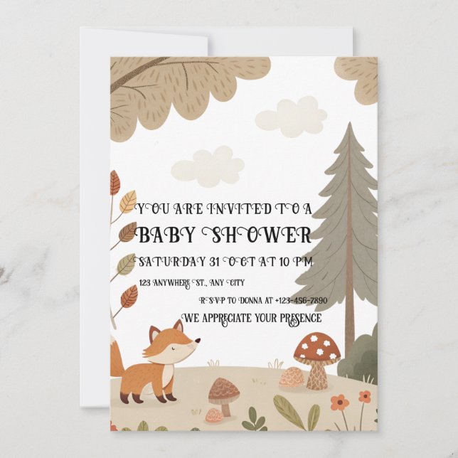 Woodland Fox Baby Shower Invitation (Front)