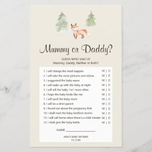 Woodland Fox Baby Shower Mummy or Daddy Game Flyer