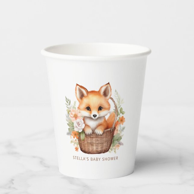 Woodland Fox Baby Shower Personalized Party Paper Cups (Front)