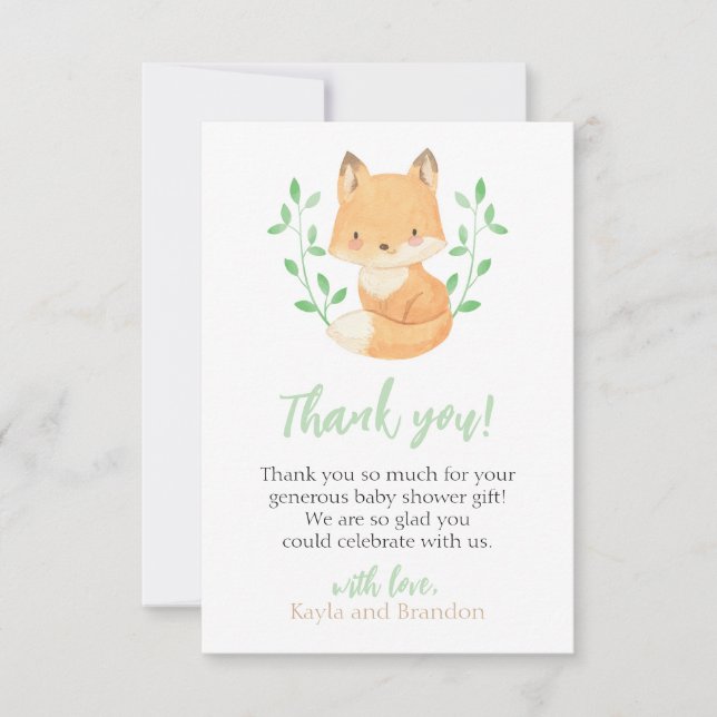 Woodland Fox Baby Shower Thank You Card (Front)