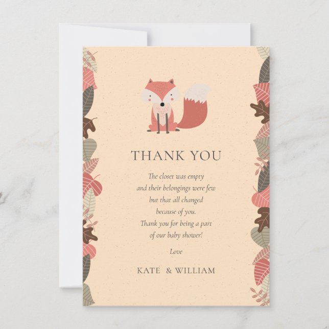 Woodland Fox Baby Shower Thank You Poem Card (Front)