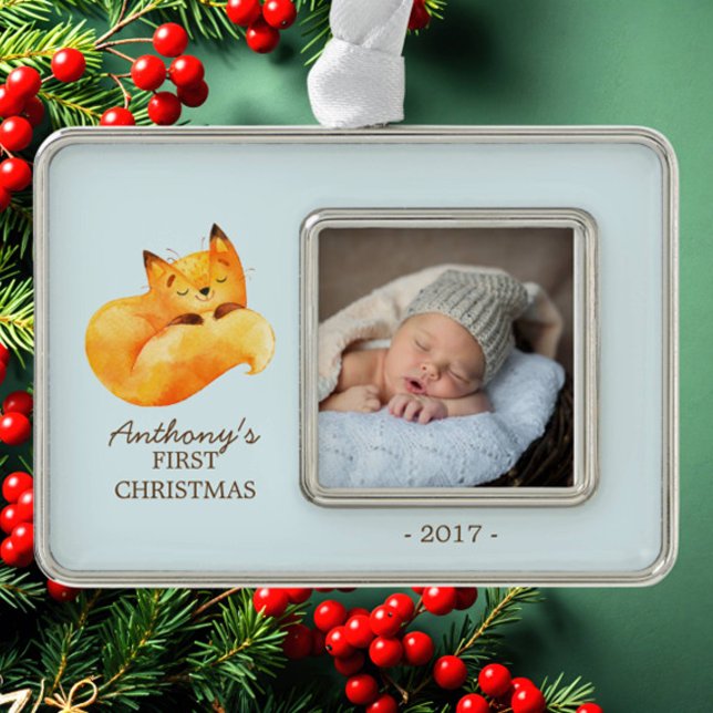 Woodland Fox Baby's 1st Christmas Photo Ornament (Creator Uploaded)