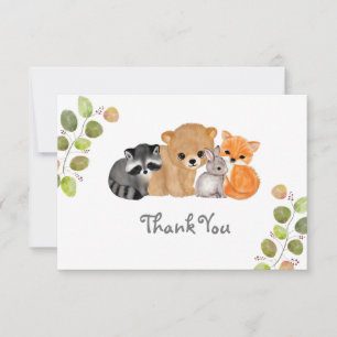 Woodland Fox Bear Racoon Bunny Thank You Card