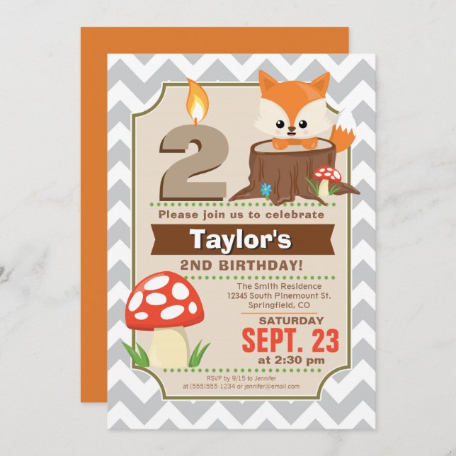 Woodland Fox Birthday Invitation (Front/Back)