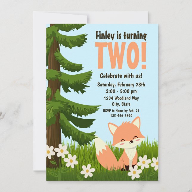 Woodland Fox Birthday Invitation (Front)