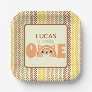 Woodland Fox Boho Rainbow First Birthday Paper Plate