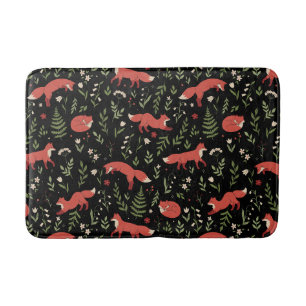 Woodland Fox Botanical Pattern Bath Mat