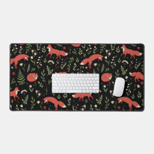 Woodland Fox Botanical Pattern Desk Mat