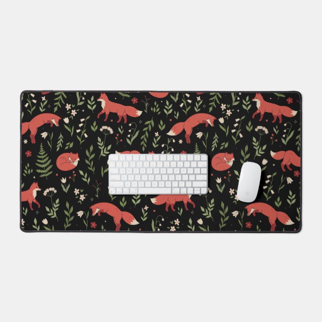 Woodland Fox Botanical Pattern Desk Mat (Keyboard & Mouse)