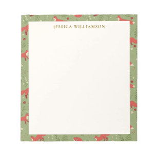 Woodland Fox Botanical Pattern Personalised Name Notepad