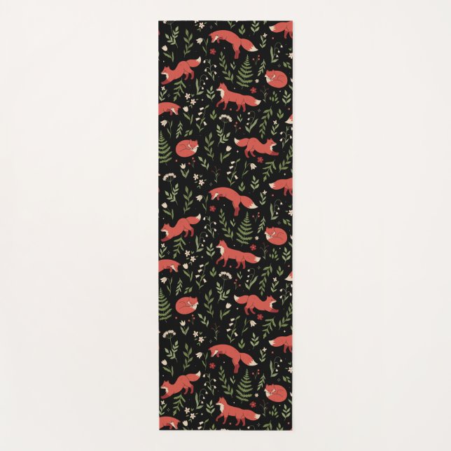 Woodland Fox Botanical Pattern Yoga Mat (Front)