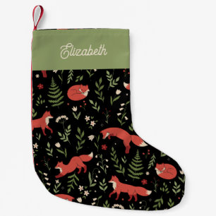 Woodland Fox Botanical Personalised Kids Small Christmas Stocking