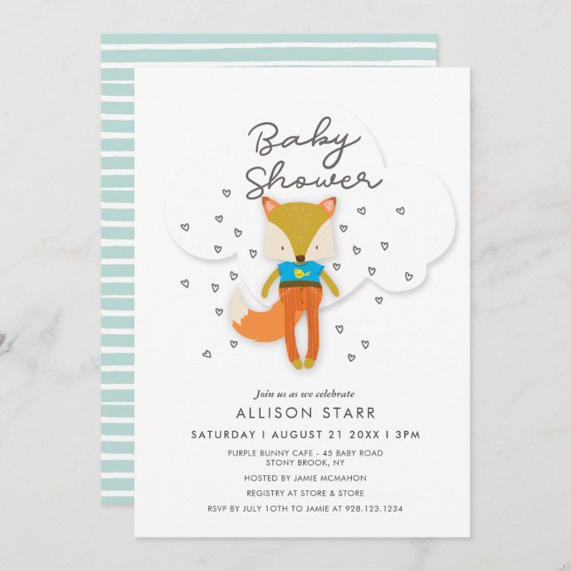 Woodland Fox Boy Baby Shower Invitation (Front/Back)