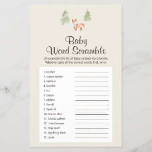 Woodland Fox Boy UK Baby Word Scramble Game Flyer