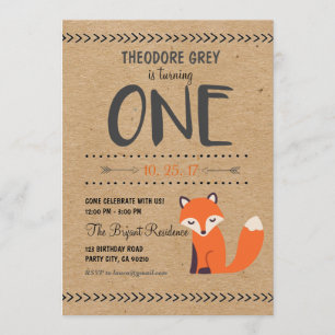 Woodland Fox Chevron Boy First Birthday invitation