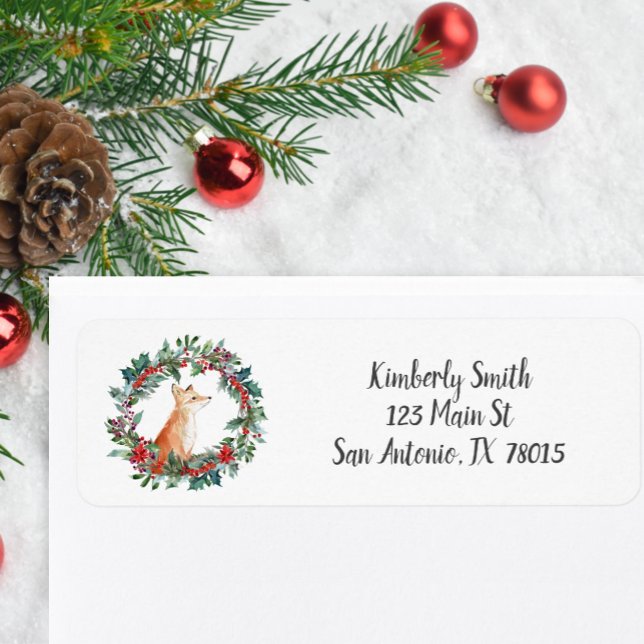 Woodland Fox Christmas Return Address Label (Cute woodland fox Christmas return address stickers.)