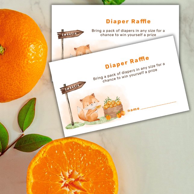Woodland Fox Citrus Farm Diaper Raffle Baby Shower Enclosure Card (Woodland Fox Citrus Farm Diaper Raffle Baby Shower Enclosure Card)