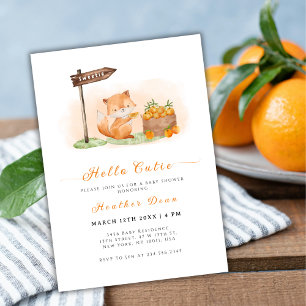 Woodland Fox Citrus Orange Farm Baby Shower Invitation