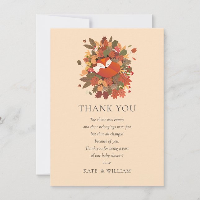 Woodland Fox Cub Baby Shower Thank You Poem Card (Front)
