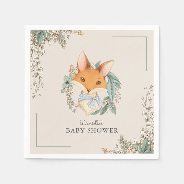Woodland Fox Cute Baby Shower for Boy Napkin (Front)