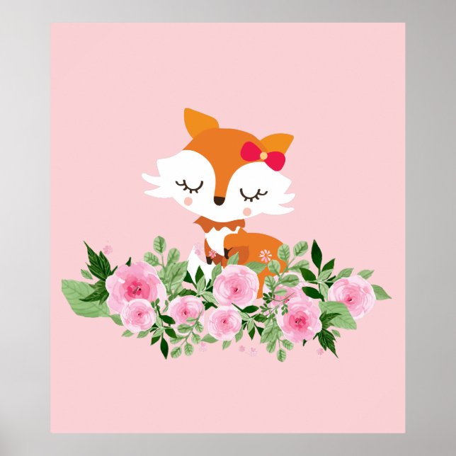 woodland fox, cute fox,  pink, sweet, cute, fox, poster (Front)
