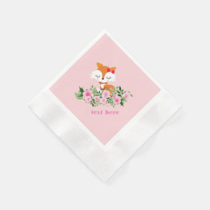 woodland fox, cute fox, pink, sweet, cute, napkin