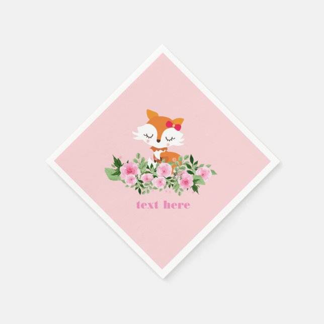 woodland fox, cute fox,  pink, sweet, cute, napkin (Corner)