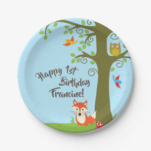 Woodland Fox Cute Kids Birthday Party Paper Plate