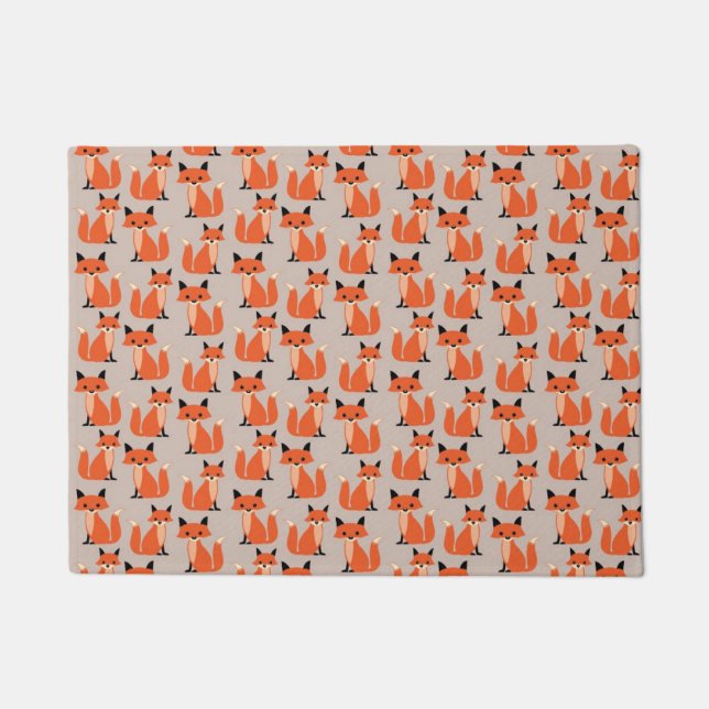 Woodland fox cute retro whimsical hipster foxes doormat (Front)