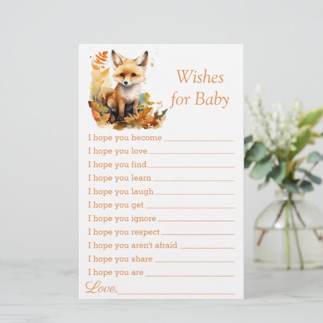 Woodland Fox Cute Wishes for Baby Shower Game (Standing Front)